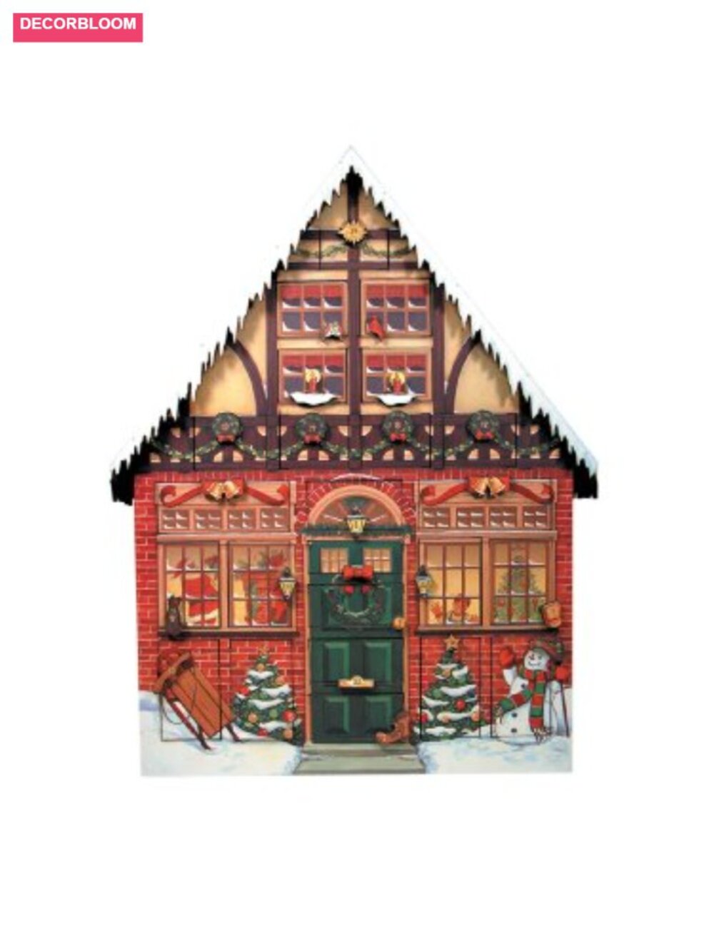 Wooden Christmas House Advent Calendar Countdown Decor 22x16